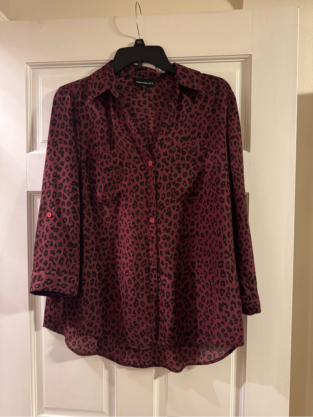 Fortune + Ivy Burgundy Leopard Print Button-Down Shirt